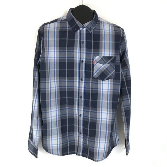 Levi's Button Down Shirt Men's Medium Plaid Long Sleeve Casual Cotton Blend - Picture 1 of 10